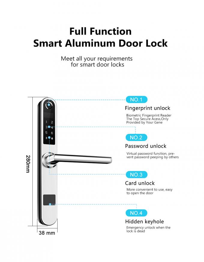 Serrure de porte intelligente de balayage de doigt de mot de passe de carte de la mode RFID/serrure de porte en verre en aluminium d'oscillation 2