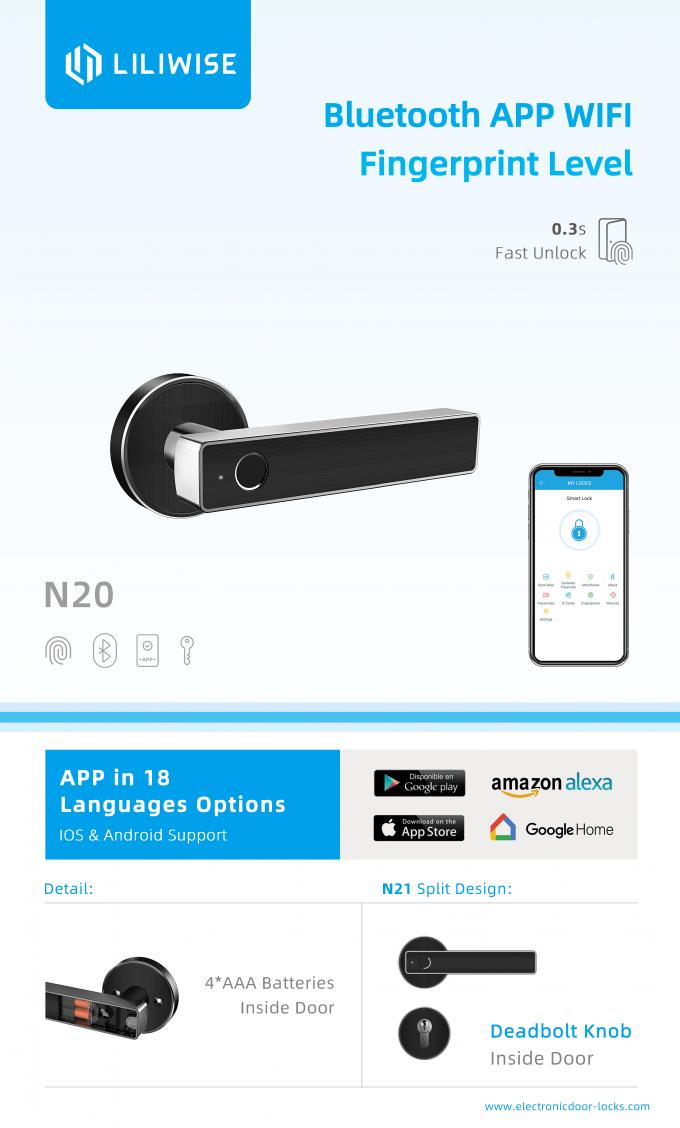Sécurité élevée d'empreinte digitale de Liliwise de porte de serrure d'APPLI biométrique de WiFi Bluetooth 2
