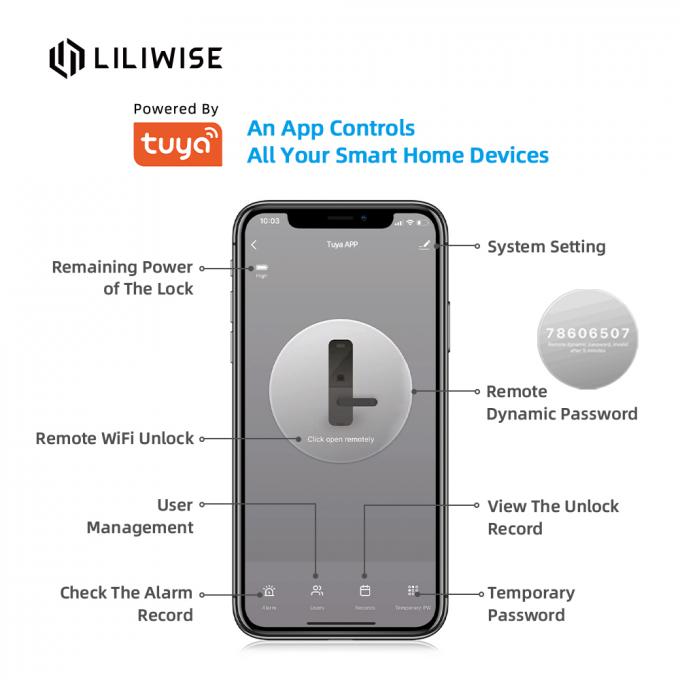 Serrure de porte intelligente Keyless biométrique de Digital de poignée de porte d'empreinte digitale de serrure de porte de Bluetooth d'appli de Tuya WiFi 1