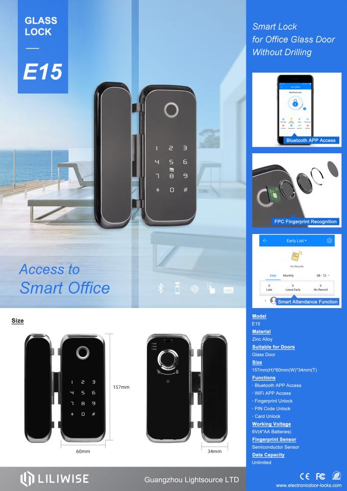 Empreinte digitale biométrique électronique d'Access d'APPLI de WiFi Bluetooth de serrure de porte de Smart Glass 0