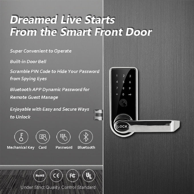 Poids léger de serrure de porte de Bluetooth de carte d'empreinte digitale 168mm * 68mm pour des maisons 0