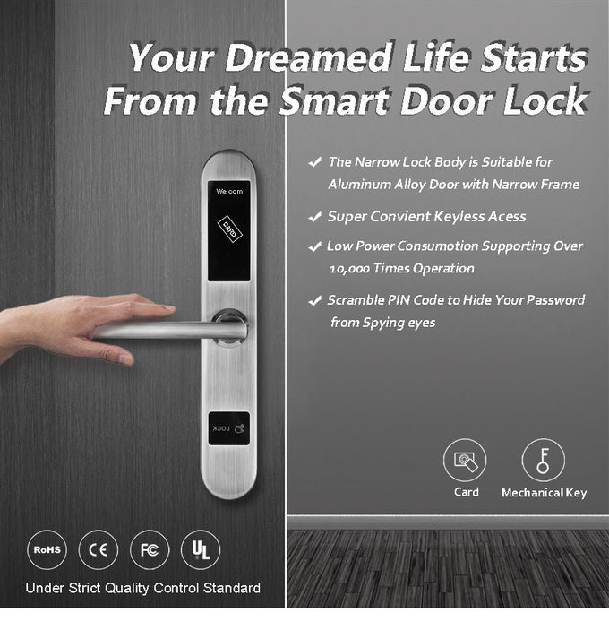 La clé en aluminium de Smart Card de serrure de porte coulissante ouvrent 20% | humidité fonctionnante de 90% 0