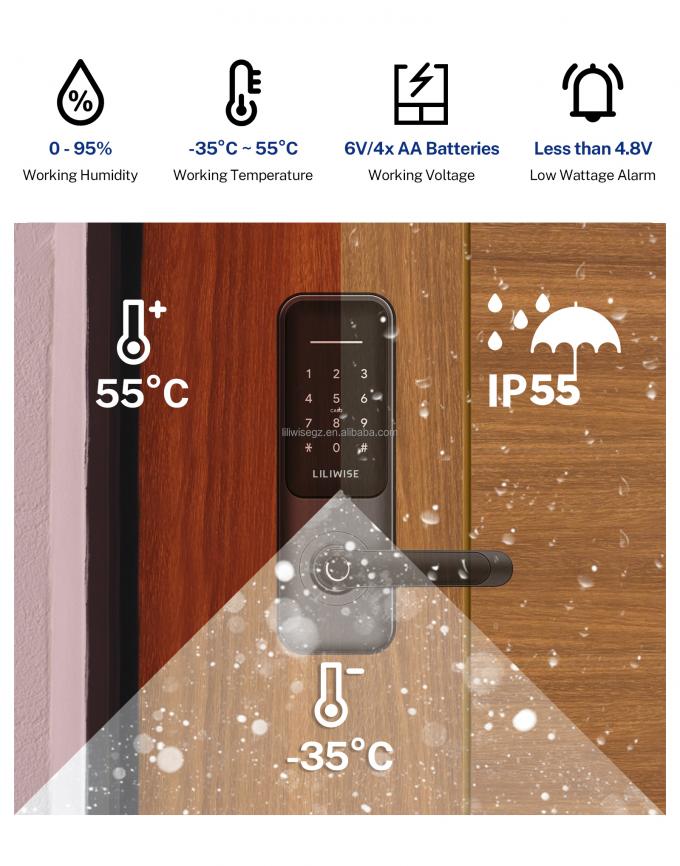 Tuya WiFi BLE Smart Door Lock avec empreinte digitale et clavier 3