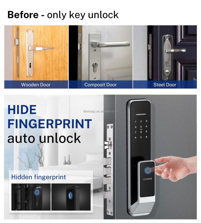 Liliwise Nouveau design verrouillage enti&egrave;rement automatique verrouillage num&eacute;rique d'empreintes digitales &eacute;lectronique verrouillage Tuya APP TTlock Smart Door Lock 12