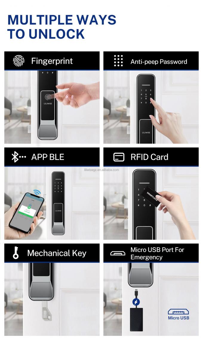 Liliwise Nouveau design verrouillage enti&egrave;rement automatique verrouillage num&eacute;rique d'empreintes digitales &eacute;lectronique verrouillage Tuya APP TTlock Smart Door Lock 18