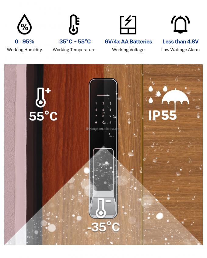 Liliwise S&eacute;curit&eacute; sonnette num&eacute;rique Tuya Wifi Smart Blocage d'empreintes digitales Reconnaissance faciale Cam&eacute;ra Blocage de porte Contr&ocirc;le d'acc&egrave;s 20