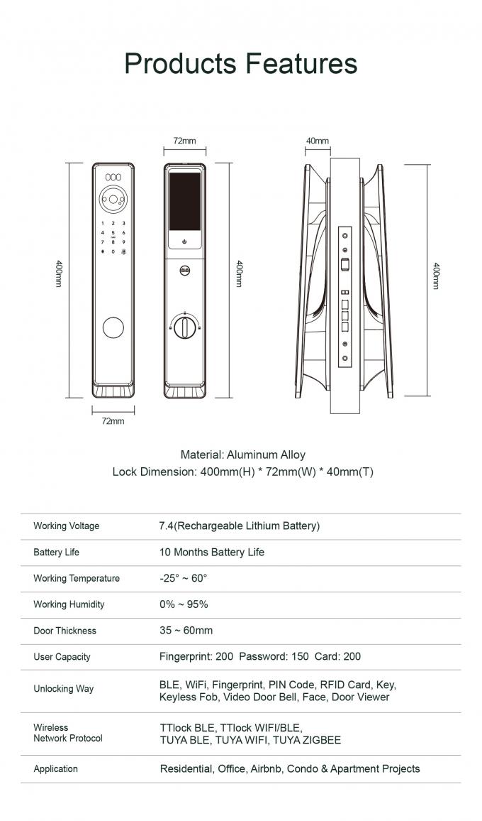 Liliwise Fechadura num&eacute;rique Tuya Intelligente Cerradura S&eacute;curit&eacute; Wifi Sans fil Mot de passe sans cl&eacute; Fermetures de porte intelligentes avec cam&eacute;ra 18