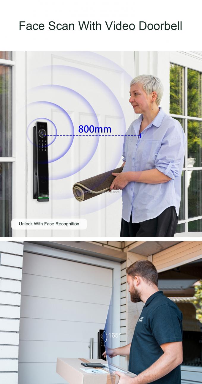 Reconnaissance faciale 3D App Wifi Cerradura Inteligente Carte de cl&eacute; et mot de passe Smart Door Lock Empreinte digitale avec cam&eacute;ra 6