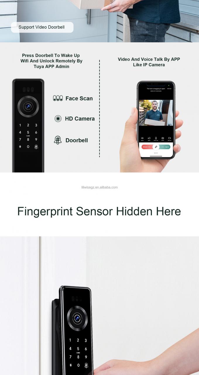 Reconnaissance faciale 3D App Wifi Cerradura Inteligente Carte de cl&eacute; et mot de passe Smart Door Lock Empreinte digitale avec cam&eacute;ra 8