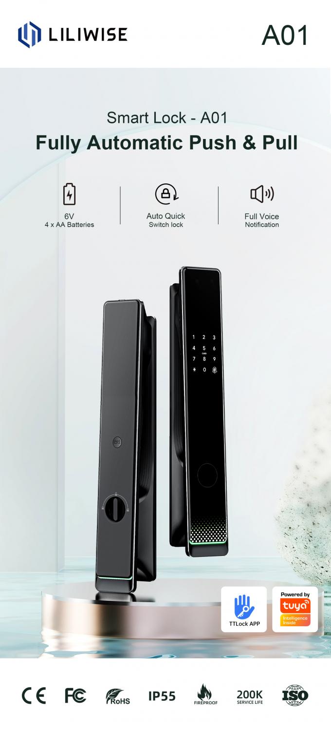 Liliwise automatique personnalis&eacute; Wifi imperm&eacute;able &agrave; l'eau sonnette de porte int&eacute;gr&eacute;e d&eacute;verrouiller des serrures intelligentes Tuya Ttlock Smart Door Lock Avec empreinte digitale 2