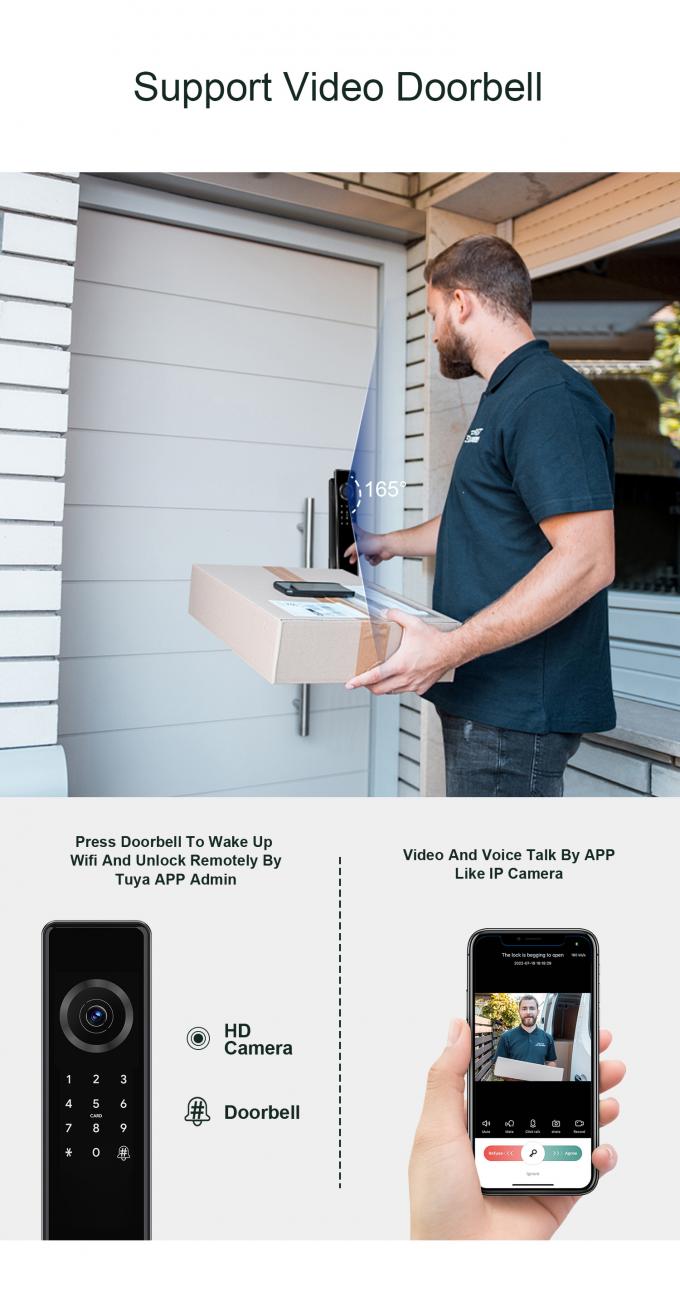 Liliwise Fermeture de porte &eacute;lectronique enti&egrave;rement automatique de luxe Wifi Ble empreinte digitale Tuya TTlock Fermeture de porte intelligente avec cam&eacute;ra 8