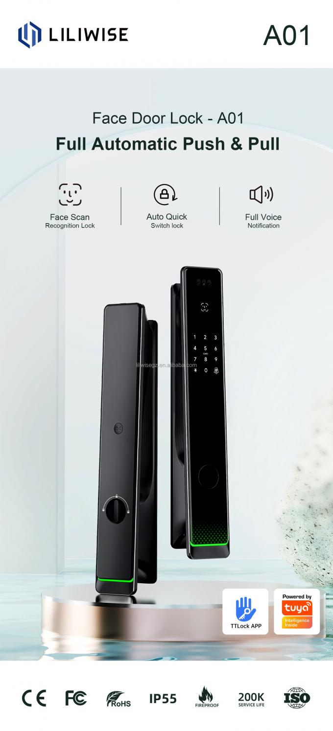 Liliwise Tuya Sécurité à domicile Verrouillage de porte d'entrée Verrouillage numérique d'empreintes digitales à l'extérieur Sécurité étanche Reconnaissance faciale Verrouillage intelligent 2
