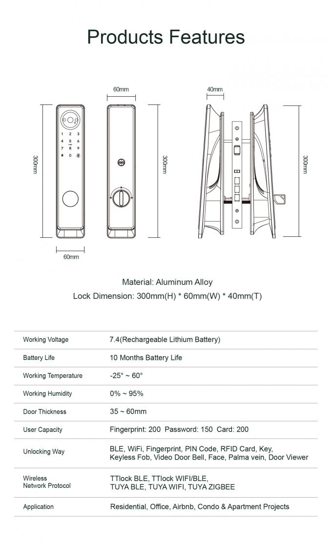 Liliwise Tuya Ttlock Verrouillage biom&eacute;trique automatique avec carte RFID App Wifi Ble empreinte digitale Verrouillage de porte intelligente avec cam&eacute;ra 6
