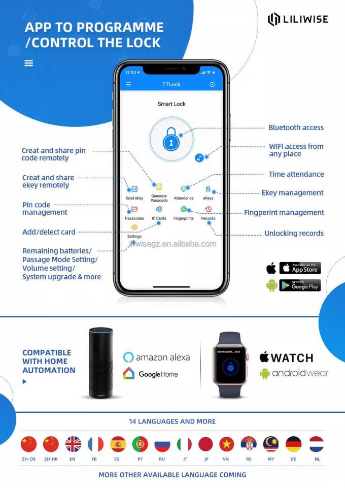 S&eacute;curit&eacute; Liliwise Fermeture de porte num&eacute;rique &agrave; empreinte digitale &eacute;lectronique &agrave; usage ext&eacute;rieur Fermeture de porte &agrave; empreinte digitale en aluminium mince avec APP 4