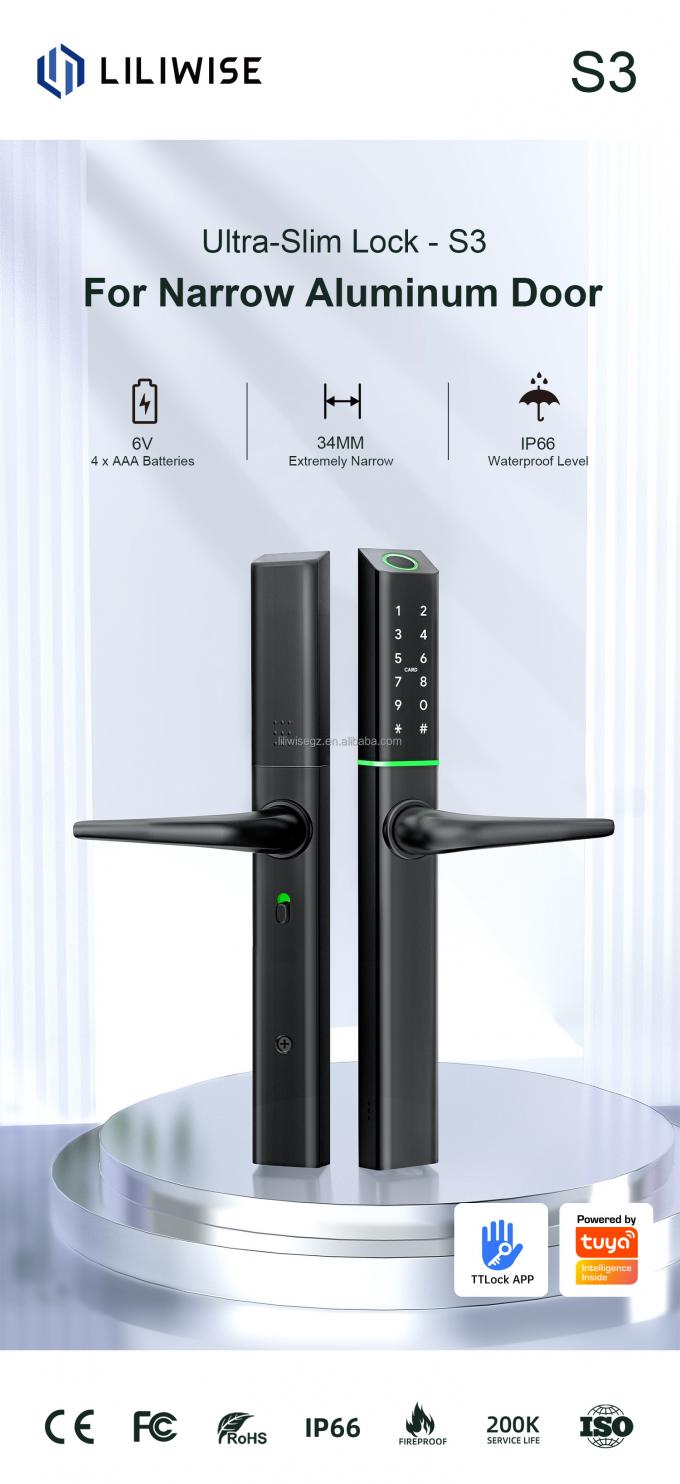 Wifi t&eacute;l&eacute;commande Ttlock empreinte digitale ultra-mince en aluminium Tuya porte coulissante smart verrous num&eacute;riques Slim Smart verrouillage avec application de d&eacute;verrouillage 2