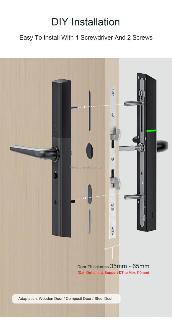 Wifi t&eacute;l&eacute;commande Ttlock empreinte digitale ultra-mince en aluminium Tuya porte coulissante smart verrous num&eacute;riques Slim Smart verrouillage avec application de d&eacute;verrouillage 12