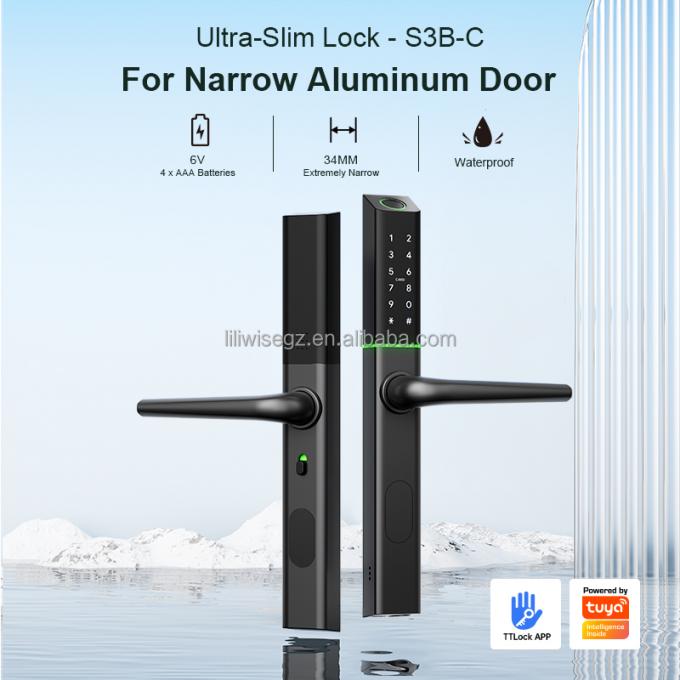Liliwise Position r&eacute;glable du cylindre Fermetures intelligentes ultra-minces Fermeture de porte &eacute;lectronique num&eacute;rique en aluminium pour 72 mm 85 mm 90 mm 92 mm 2