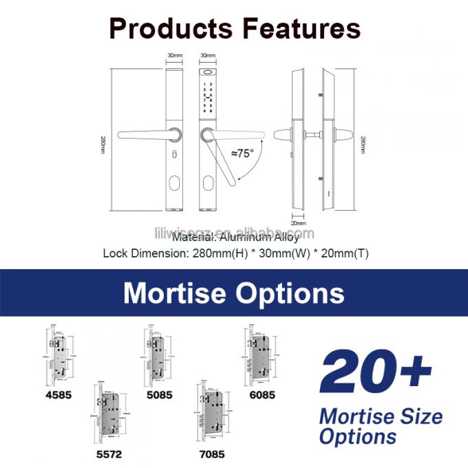 Liliwise Position r&eacute;glable du cylindre Fermetures intelligentes ultra-minces Fermeture de porte &eacute;lectronique num&eacute;rique en aluminium pour 72 mm 85 mm 90 mm 92 mm 7