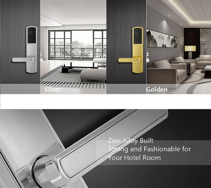 Serrures de porte électroniques d'hôtel d'or, serrure de porte de carte principale de carte de RFID pour des hôtels 1