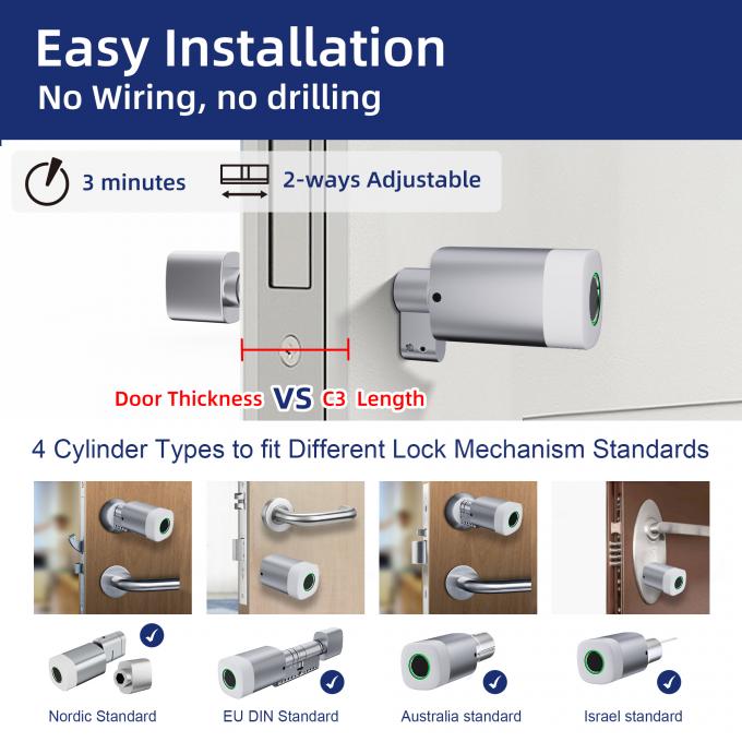 Carte d'empreinte digitale RFID de Liliwise Fermeture de porte imperm&eacute;able r&eacute;glable WiFi BLE Tuya Ttlock Fermeture &agrave; cylindre intelligent pour remplacer l'ancien m&eacute;canique 3